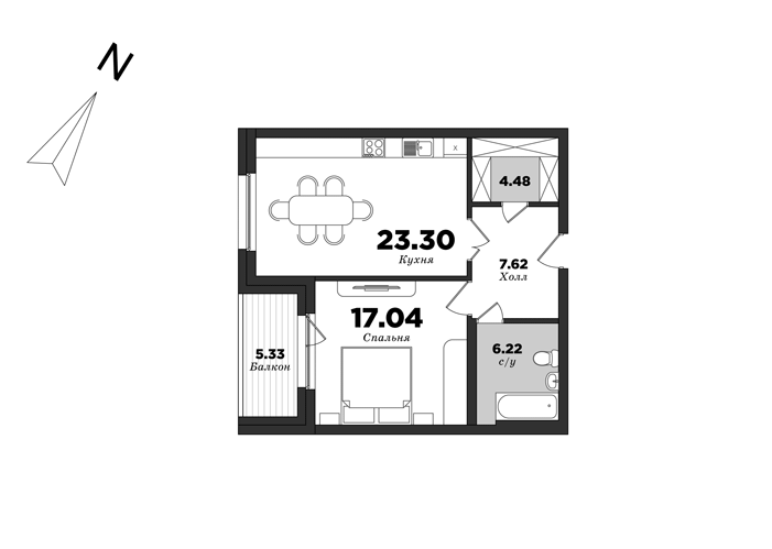 Крестовский De Luxe, Корпус 7, 1 спальня, 61.33 м² | планировка элитных квартир Санкт-Петербурга | М16